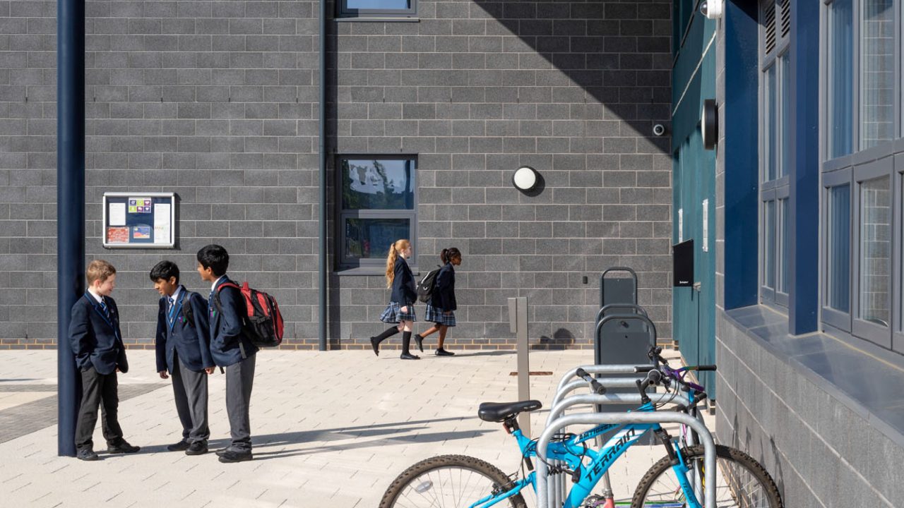 Children stood outside a school