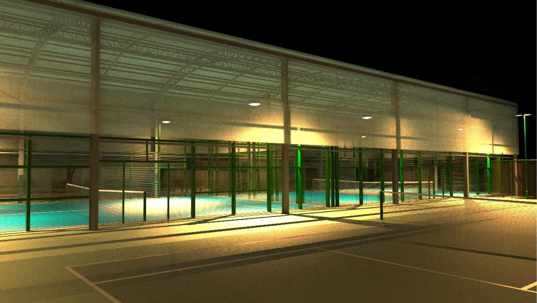 Padel Court Render Internal Evening