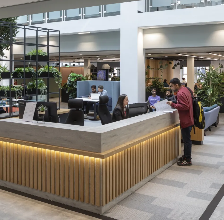 Reception desk at Nottingham Trent University Post Graduate centre