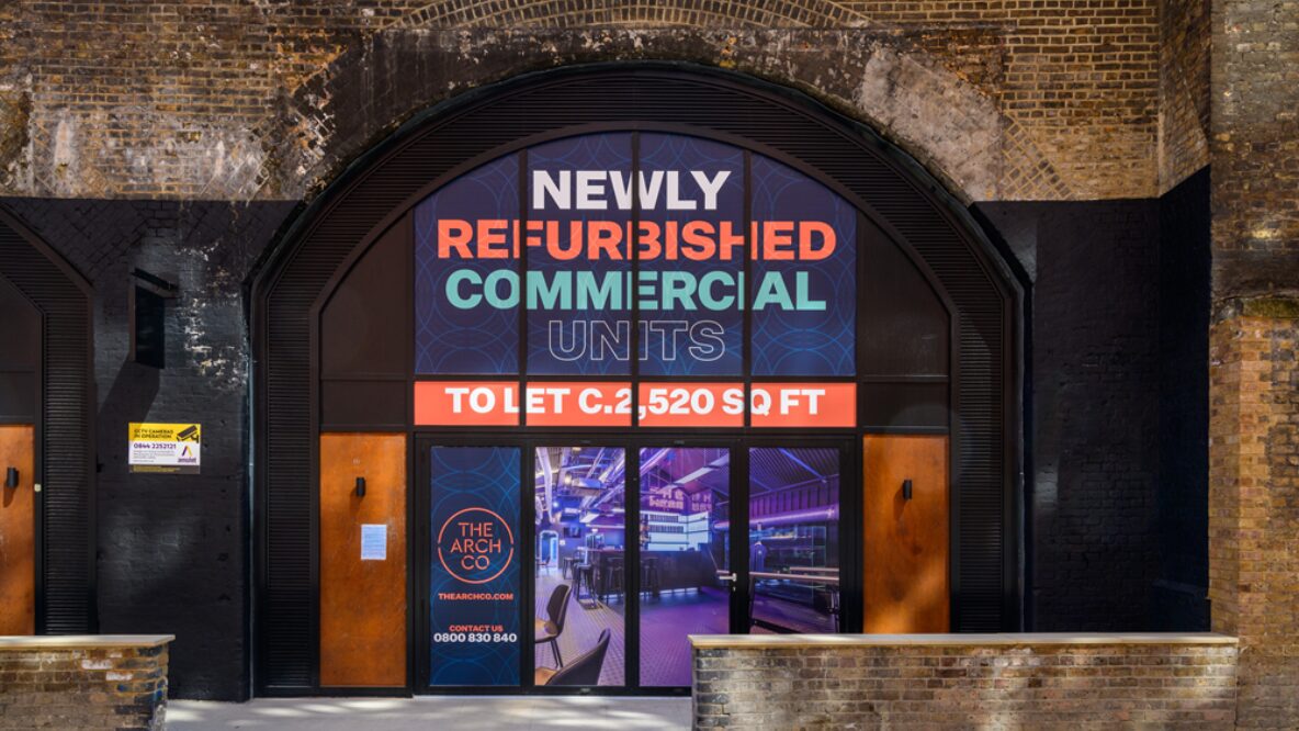 External of the London Railway arches in London turned into a store front