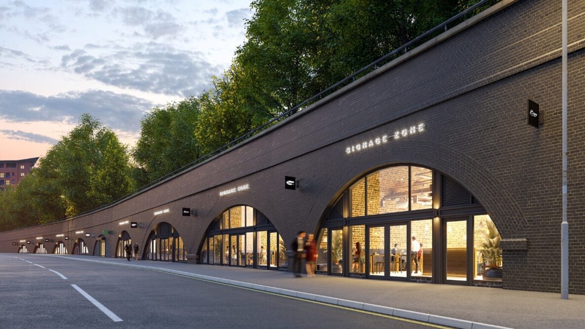 Visual of railway arches which have been turned into office and retail space