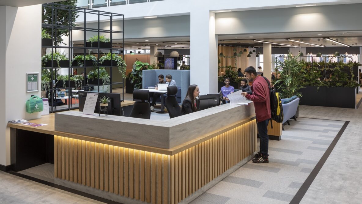 Reception desk at Nottingham Trent University Post Graduate centre