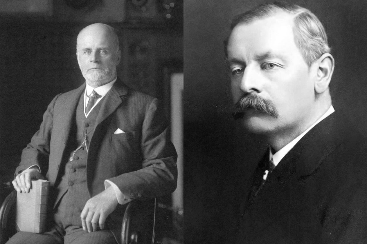 Composite photo of two old photographs each showing a distinguished white man