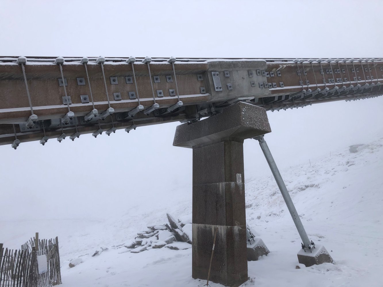 train tracks raised up on a viaduct on a snow covered mountain
