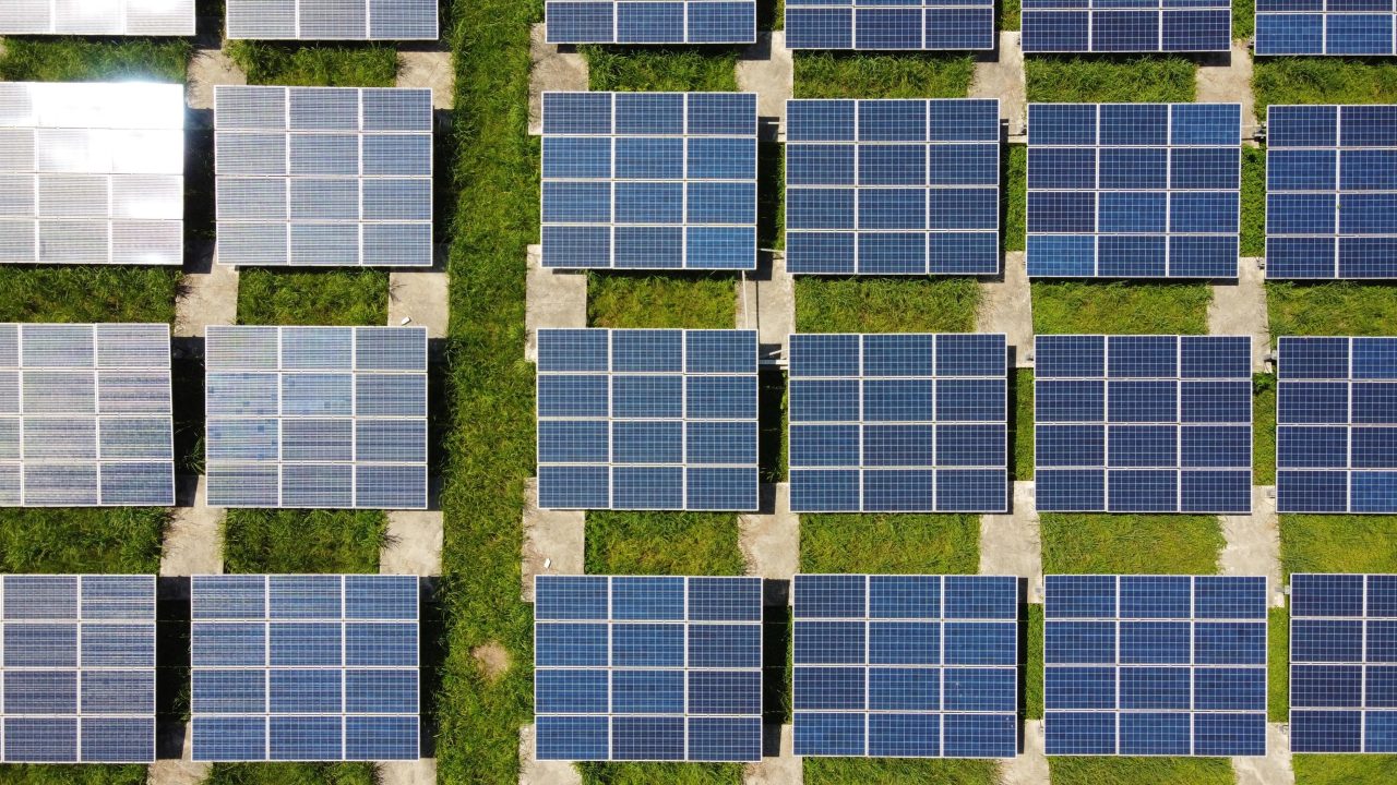 Aerial shot of solar panels