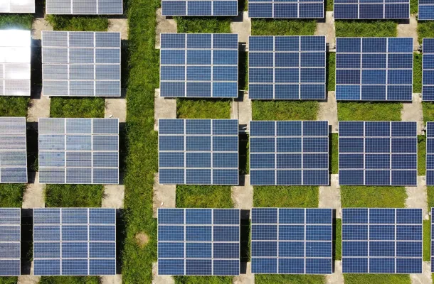 Aerial shot of solar panels