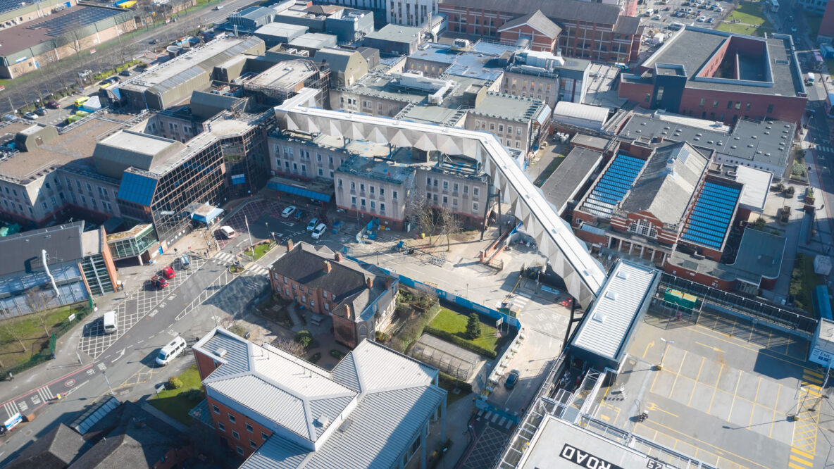 Aerial shot of Manchester Royal Infirmary