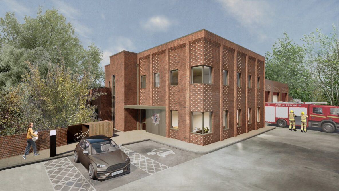 CGI of two storey Reigate Fire Station Entrance View