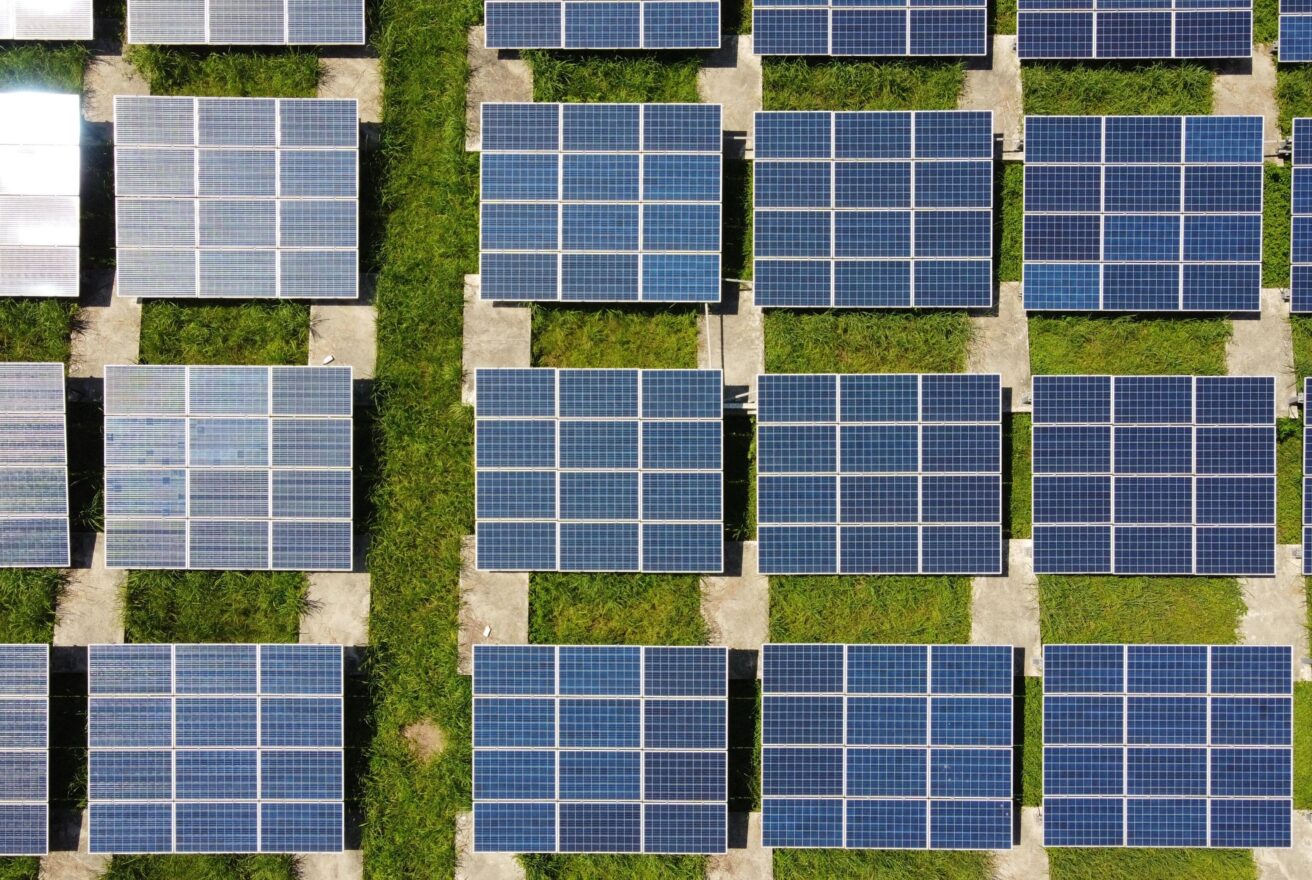 Aerial shot of solar panels
